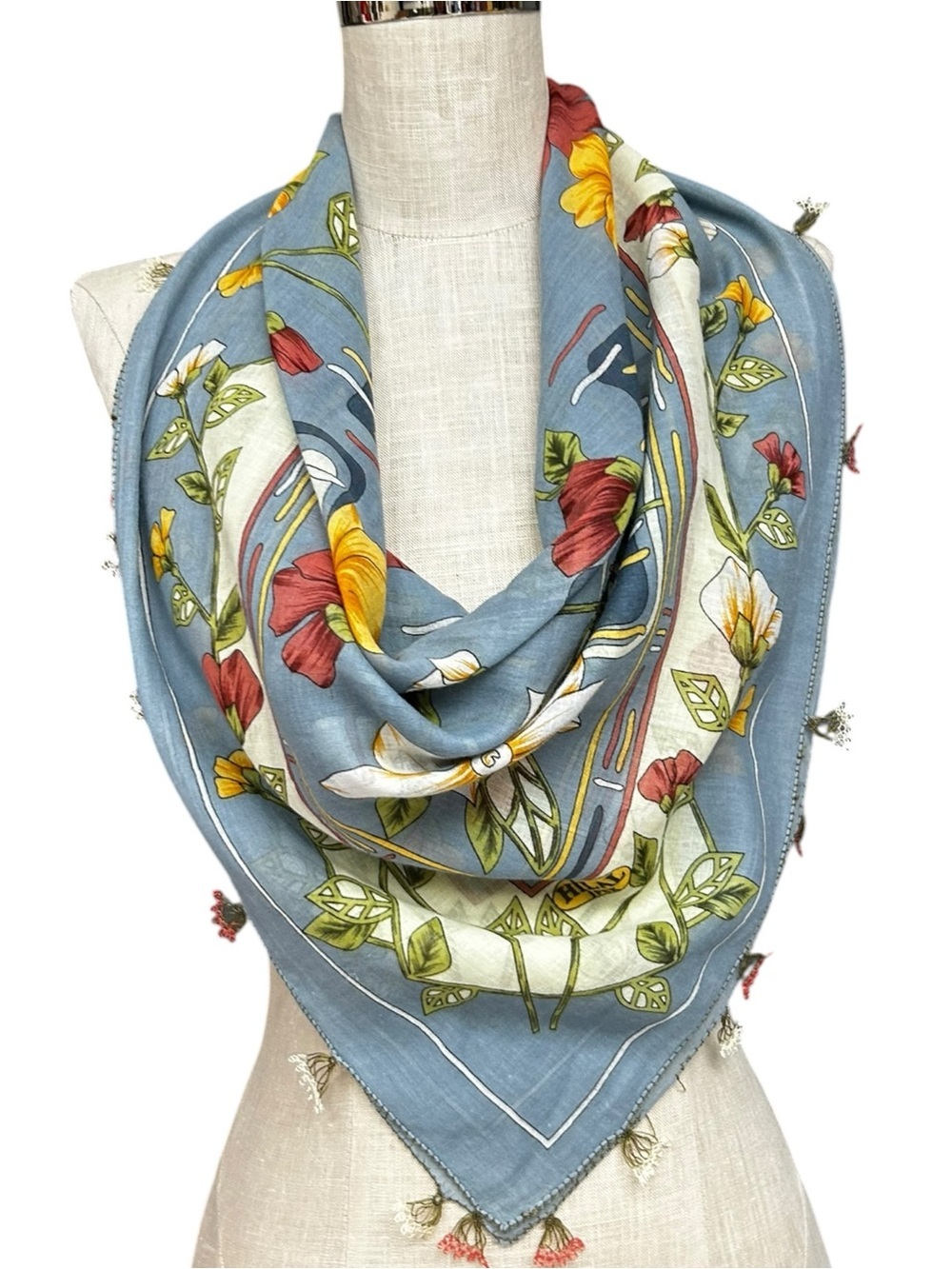 Hürrem Sultan Turkish Floral Head Scarf Oya Lace Trim Cotton Blend 37x36
